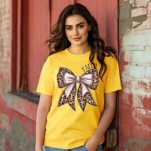 Faith Leopard Bow Yellow Fitted T-Shirt